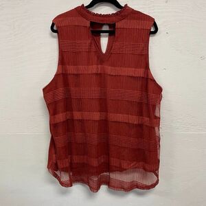 Want and Need Brand Sleeveless Sheer‎ Overlay Keyhole Top, Size 2X
